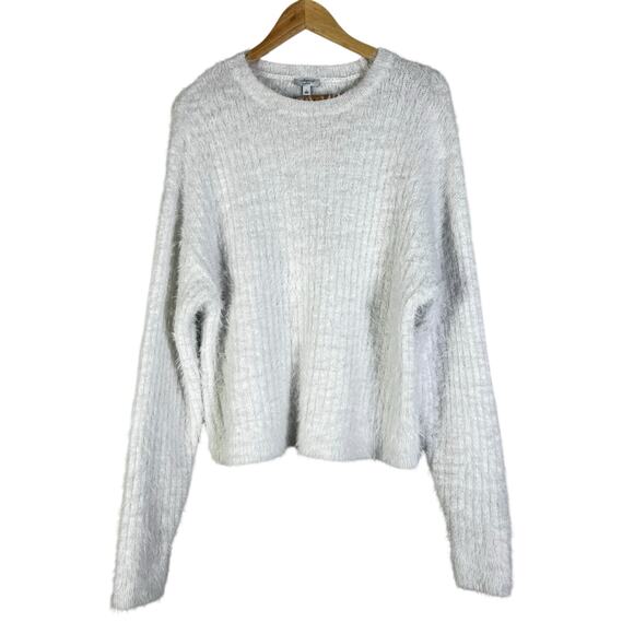Cabana by Crown & Ivy Sweater Womens L White Fuzzy Textured Metallic Cozy Winter - Picture 1 of 5